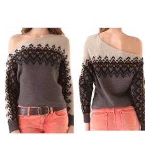 Free People Heart Fair Isle Off Shoulder Sweater Sz L
